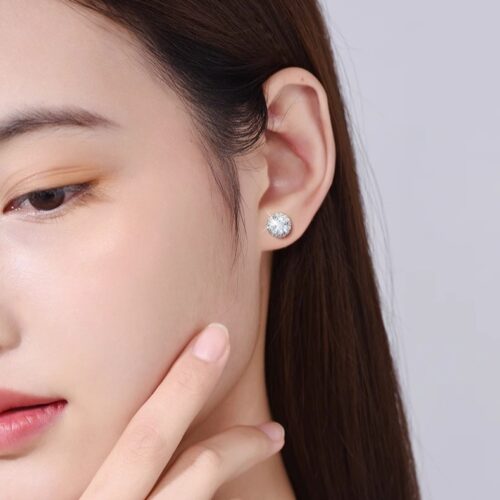 Bông Tai Halo Tròn Bạc S925 Đính Kim Cương Moissanite Sáng Lấp Lánh HTT252D Đen