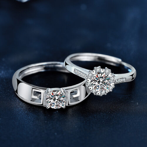 Nhẫn Đôi Đính Kim Cương Moissanite Bạc S925 Cao Cấp HTT338V Vàng