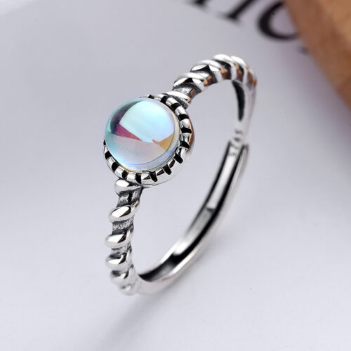 Nhẫn Bạc Nữ S925 Đính Đá Mặt Trăng Phong Cách Vintage Cổ Điển HTT345A