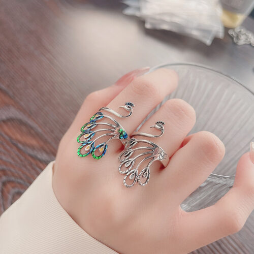 Nhẫn Chim Công Bạc Nữ S925 Thiết Kế Hở Tinh Tế HTT361A