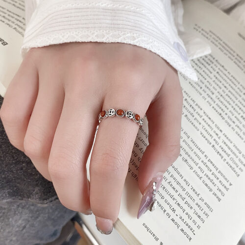 Nhẫn Bạc Nữ S925 Đính Đá Thiết Kế Tinh Xảo Cổ Điền HTT367D Đỏ