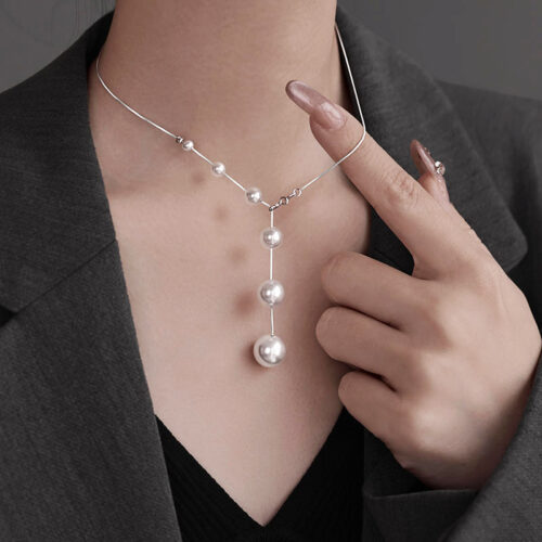 Dây Chuyền Ngọc Trai Nữ Dáng Chữ Y Bạc S925 Đính Đá HTT383