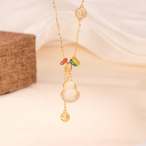 Dây Chuyền Ngọc Tủy Mặt Hồ Lô Bạc S925 Đính Đá HTT412