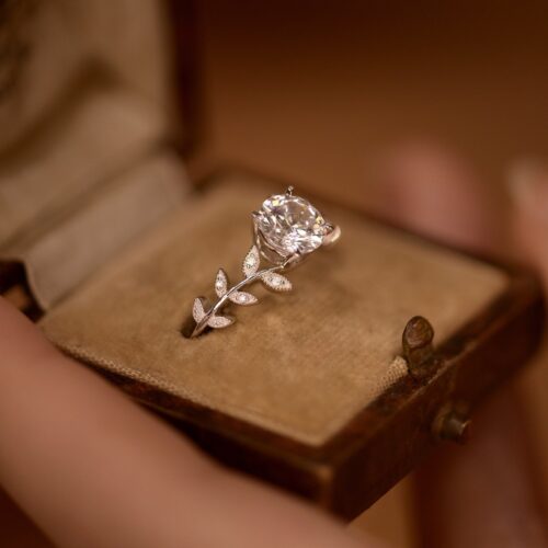 Nhẫn Kim Cương Moissanite 1 Carat Nữ Bạc S925 Thiết Kế Cành Lá Sang Trọng HTT262