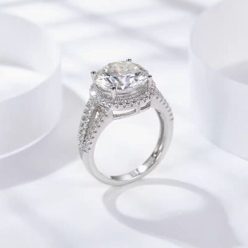 Nhẫn Kim Cương Moissanite 5 Carat Lấp Lánh Sang Trọng Bạc S925 HTT277