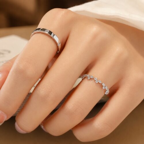 Nhẫn Đôi Đính Kim Cương Moissanite Bạc S925 Cao Cấp HTT294 HTT295