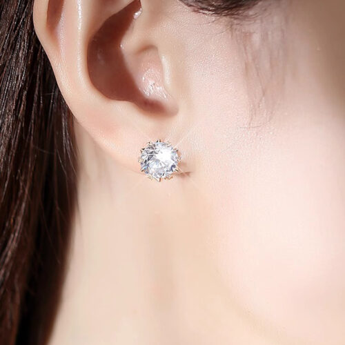 Bông Tai Bạc Nữ S925 Đính Kim Cương Moissanite Chấu Trái Tim Sang Trọng HTT242D Đen