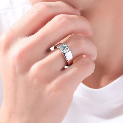Nhẫn Kim Cương Nam Moissanite 1 Carat Đa Màu Bạc S925 Cao Cấp HTT303H Hồng