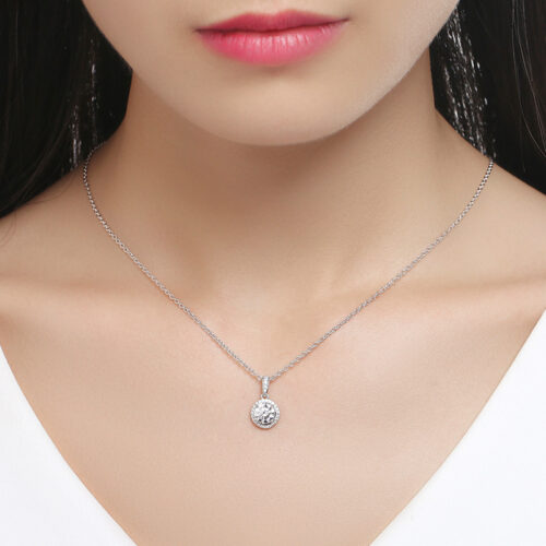 Dây Chuyền Halo Tròn Đính Kim Cương Moissanite 1 Carat Bạc S925 Cao Cấp HTT249D Đen