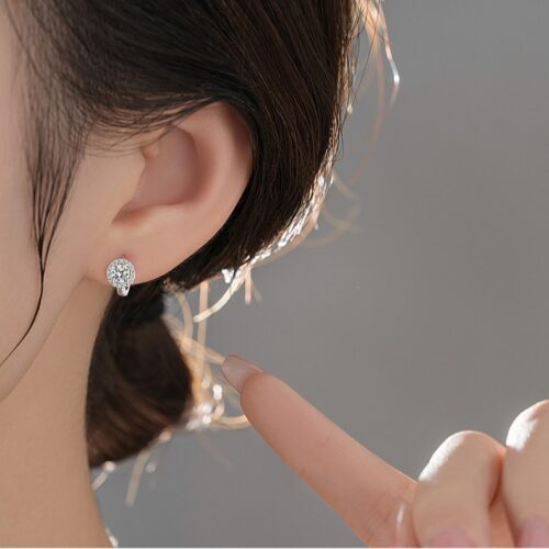 Bông Tai Halo Tròn Bạc S925 Đính Kim Cương Moissanite Sáng Lấp Lánh HTT250D Đen
