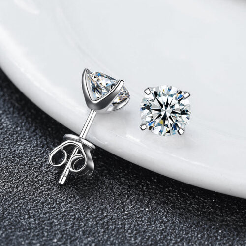 Bông Tai Kim Cương Moissanite 2 Carat Bạc S925 Cao Cấp HTT329H Hồng