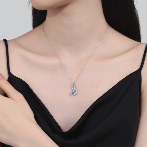 Dây Chuyền Thiên Nga Bạc S925 Đính Kim Cương Moissanite 1 Carat Tinh Xảo HTT251D Đen
