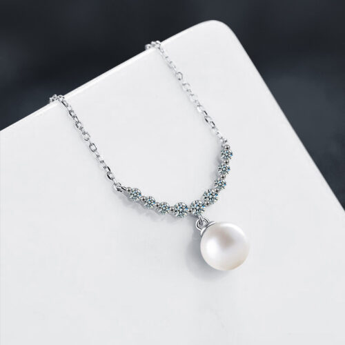 Dây Chuyền Kim Cương Moissanite Đính Ngọc Trai Bạc S925 HTT336