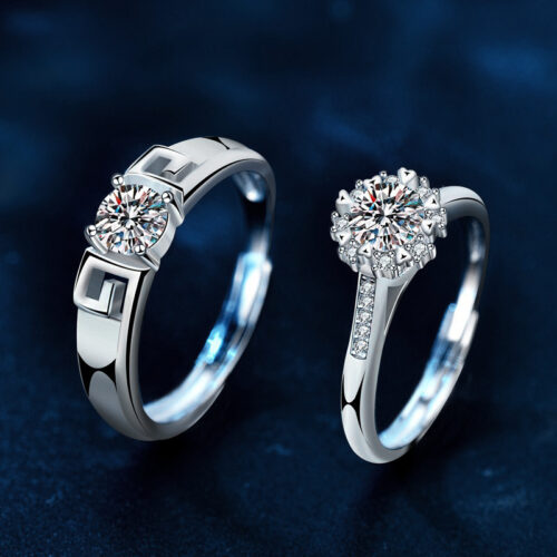 Nhẫn Đôi Đính Kim Cương Moissanite Bạc S925 Cao Cấp HTT338V Vàng