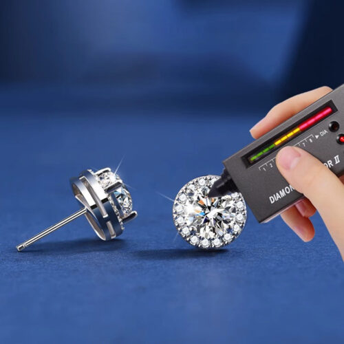 Bông Tai Halo Tròn Bạc S925 Đính Kim Cương Moissanite Sáng Lấp Lánh HTT252D Đen