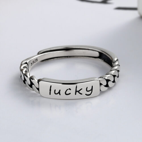 Nhẫn Bạc Nữ S925 Chữ Lucky Cá Tính Trẻ Trung HTT349