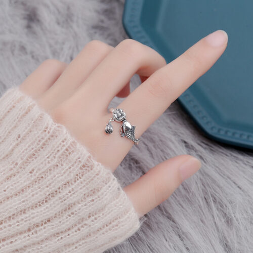 Nhẫn Bạc Nữ S925 Khắc Hình Cá Chép Hoa Sen Cổ Điển HTT352