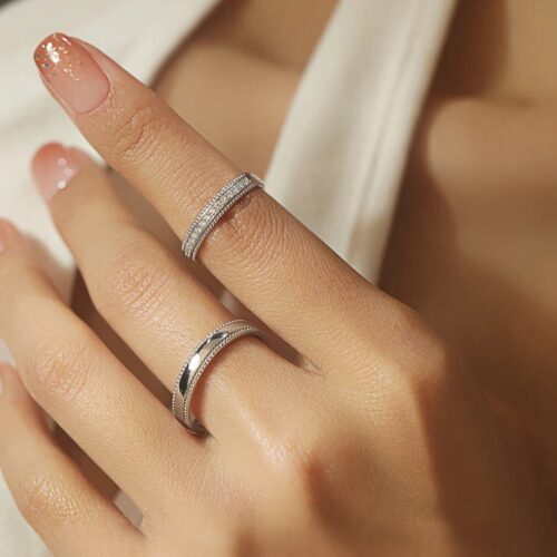 Nhẫn Đôi Đính Kim Cương Moissanite Sang Trọng Lấp Lánh HTT265 HTT266