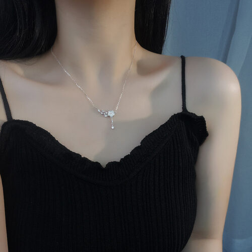 Dây Chuyền Hoa Lá Bạc S925 Đính Đá HTT395H Vàng Hồng