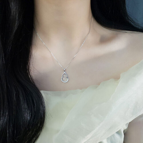 Dây Chuyền Ngọc Tủy Mặt Hồ Lô Bạc S925 Đính Đá HTT406TT Dây Bạc Ngọc Trắng