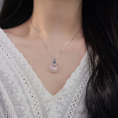 Dây Chuyền Mặt Ngọc Họa Tiết Cánh Bướm Bạc S925 Đính Đá HTT409V Vàng