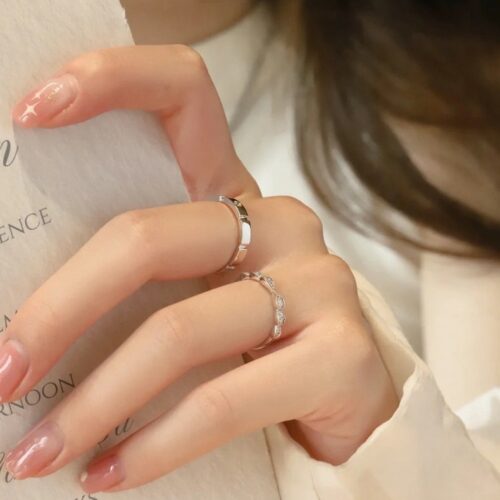 Nhẫn Đôi Đính Kim Cương Moissanite Bạc S925 Sang Trọng HTT280 HTT281