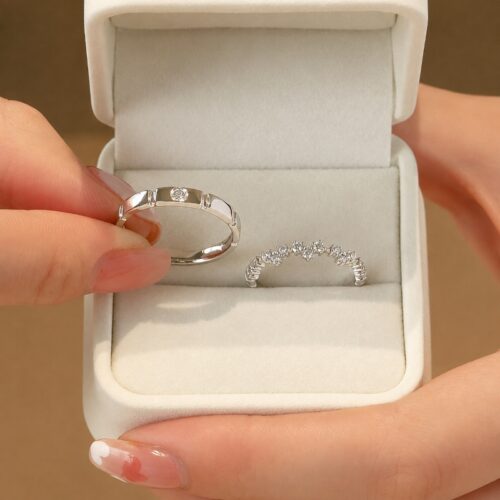 Nhẫn Đôi Đính Kim Cương Moissanite Bạc S925 Cao Cấp HTT294 HTT295