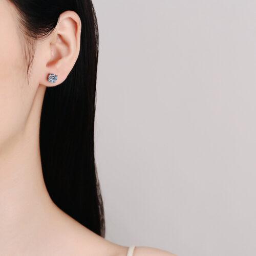 Bông Tai Kim Cương Moissanite 2 Carat Bạc S925 Cao Cấp HTT329H Hồng