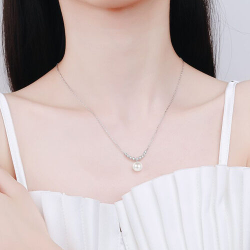 Dây Chuyền Kim Cương Moissanite Đính Ngọc Trai Bạc S925 HTT336