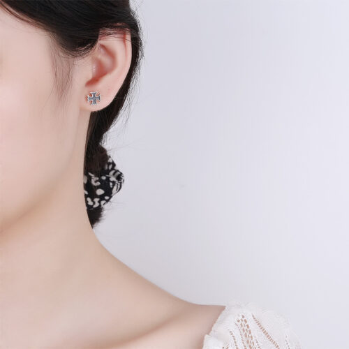 Bông Tai Bạc S925 Chữ Thập Phong Cách Trẻ Trung Cá Tính HTT350