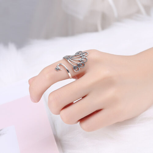 Nhẫn Chim Công Bạc Nữ S925 Thiết Kế Hở Tinh Tế HTT361A