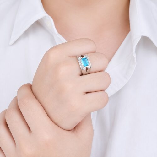 Nhẫn Nam Đính Đá Zircon Xanh Sang Trọng Bạc S925 Cao Cấp HTT327