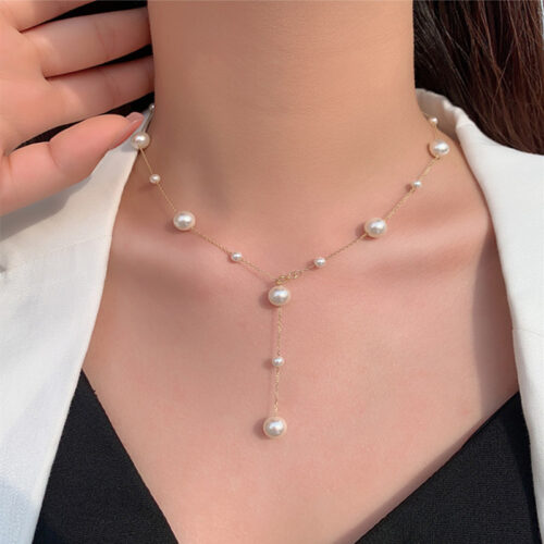 Dây Chuyền Ngọc Trai Nữ Dáng Thả Chữ Y Bạc S925 HTT388XT Trắng Phối Xám