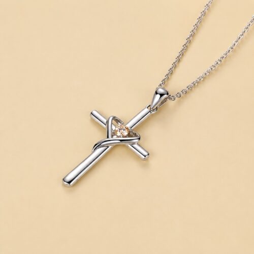 Dây Chuyền Thánh Giá Bạc S925 Đính Đá Zircon HTT458 Đỏ