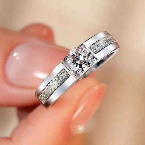 Nhẫn Đôi Đính Kim Cương Moissanite Bạc S925 Cao Cấp HTT292 HTT293