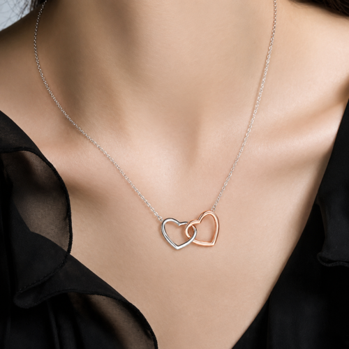 Dây Chuyền Trái Tim Đôi Bạc S925 Đính Đá Zircon HTT441 Vàng