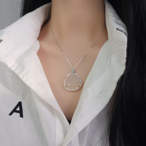 Dây Chuyền Phật Di Lặc Đá Mã Não Bạc S925 HTT393A Trắng
