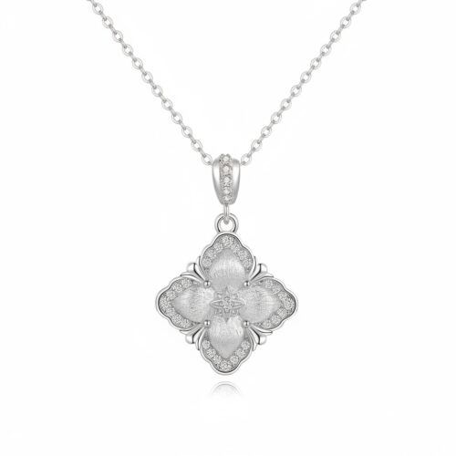 Dây Chuyền Kim Cương Moissanite Mặt Hoa Bạc S925 HTT434V Vàng