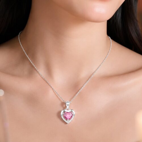 Dây Chuyền Trái Tim Bạc S925 Đính Đá Zircon HTT448 Tím Nhạt