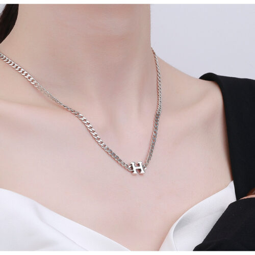 Dây Chuyền Bạc Nữ S925 Mặt Chữ H Cá Tính HTT362