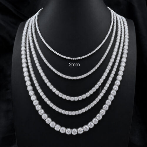 Dây Chuyền Tennis Bạc S925 Đính Kim Cương Moissanite Cao Cấp HTT308V Vàng