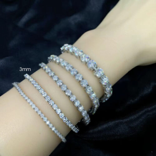 Lắc Tay Tennis Bạc S925 Đính Kim Cương Moissanite Cao Cấp HTT307T Trắng