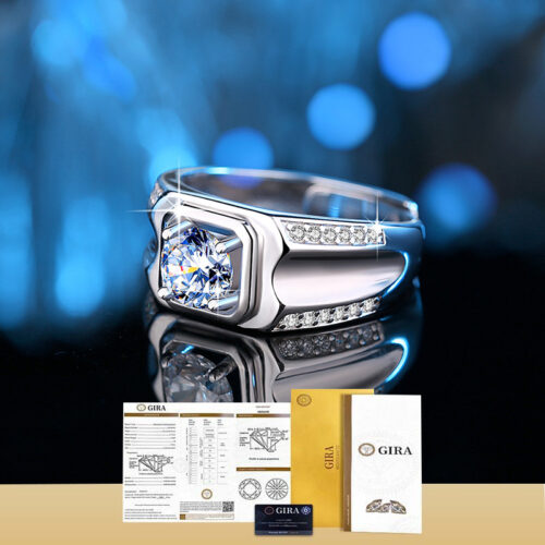 Nhẫn Kim Cương Nam Moissanite 1 Carat Đa Màu Bạc S925 Cao Cấp HTT304TR Trắng