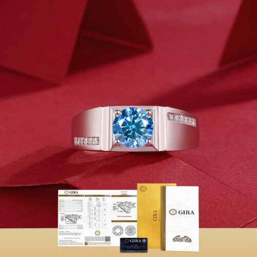 Nhẫn Kim Cương Nam Moissanite 1 Carat Đa Màu Bạc S925 Cao Cấp HTT301X Xanh Bích