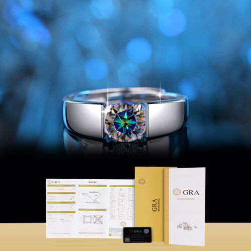 Nhẫn Kim Cương Nam Moissanite 1 Carat Đa Màu Bạc S925 Cao Cấp HTT298TR Trắng