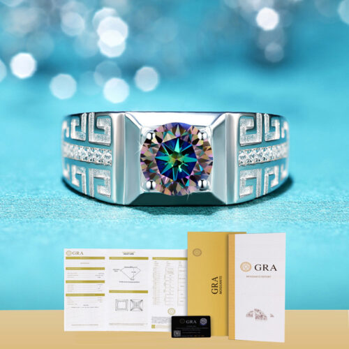 Nhẫn Kim Cương Nam Moissanite 1 Carat Đa Màu Bạc S925 Cao Cấp HTT302S Bảy Màu