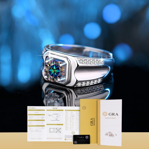 Nhẫn Kim Cương Nam Moissanite 1 Carat Đa Màu Bạc S925 Cao Cấp HTT304TR Trắng