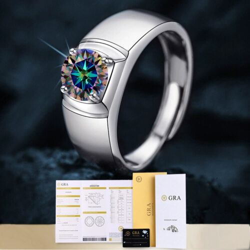 Nhẫn Kim Cương Nam Moissanite 1 Carat Đa Màu Bạc S925 Cao Cấp HTT303T Tím