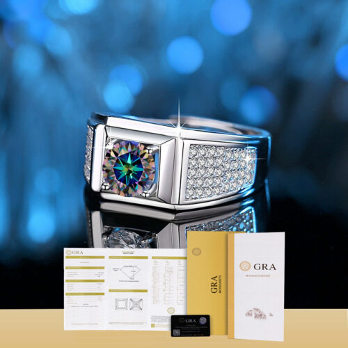 Nhẫn Kim Cương Nam Moissanite 1 Carat Đa Màu Bạc S925 Cao Cấp HTT299T Tím