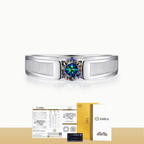 Nhẫn Kim Cương Nam Moissanite 1 Carat Đa Màu Bạc S925 Cao Cấp HTT297C Cam